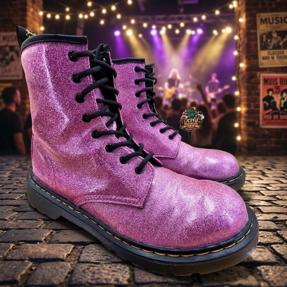 Dr. Martens 1460 Glitter Pink Sparkle Combat Boots Side Zip 7L 5UK 38EU